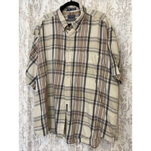 BD Baggies Men’s 2XL Button Up Short Sleeve Shirt With Pocket-Brown & Blue Plaid